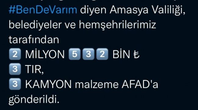 Bakan Soylu'dan Amasyalılara yardım teşekkürü