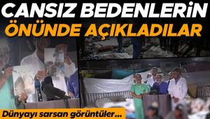 Dünya basını İsrail'in hastane saldırısını böyle gördü! Yürek yakan görüntü: Cansız bedenlerin önünde basın açıklaması